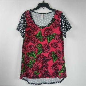 Small LULAROE Floral Front Black White Back Top